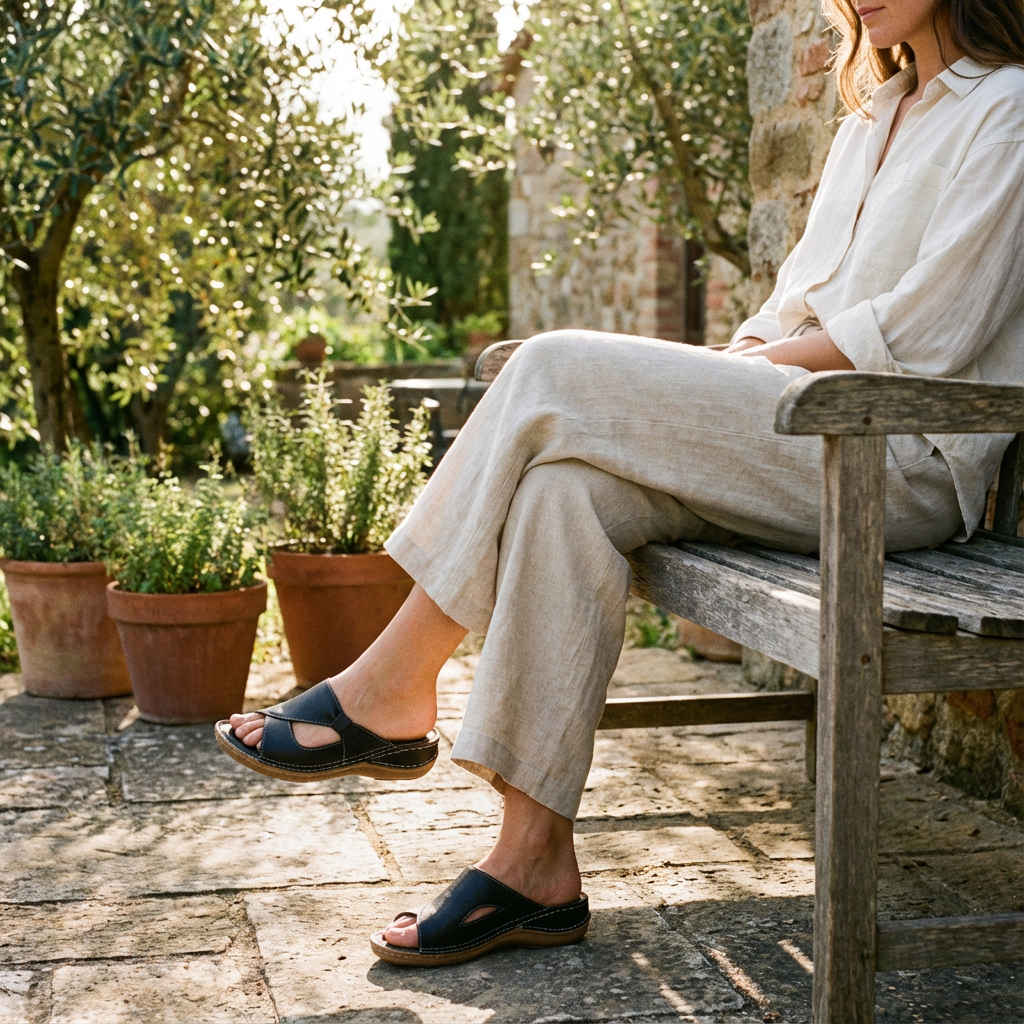 Valeria | Mujer Sandalias Mule Con Diseño Calado Y Costuras Contrastantes | Casual