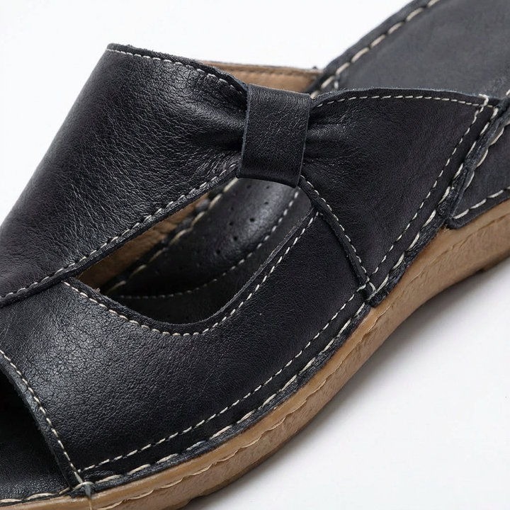 Valeria | Mujer Sandalias Mule Con Diseño Calado Y Costuras Contrastantes | Casual