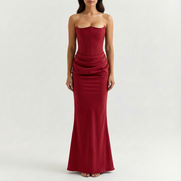 Valeria | Abito Maxi Donna con Scollo a Cuore e Drappeggio | Elegante