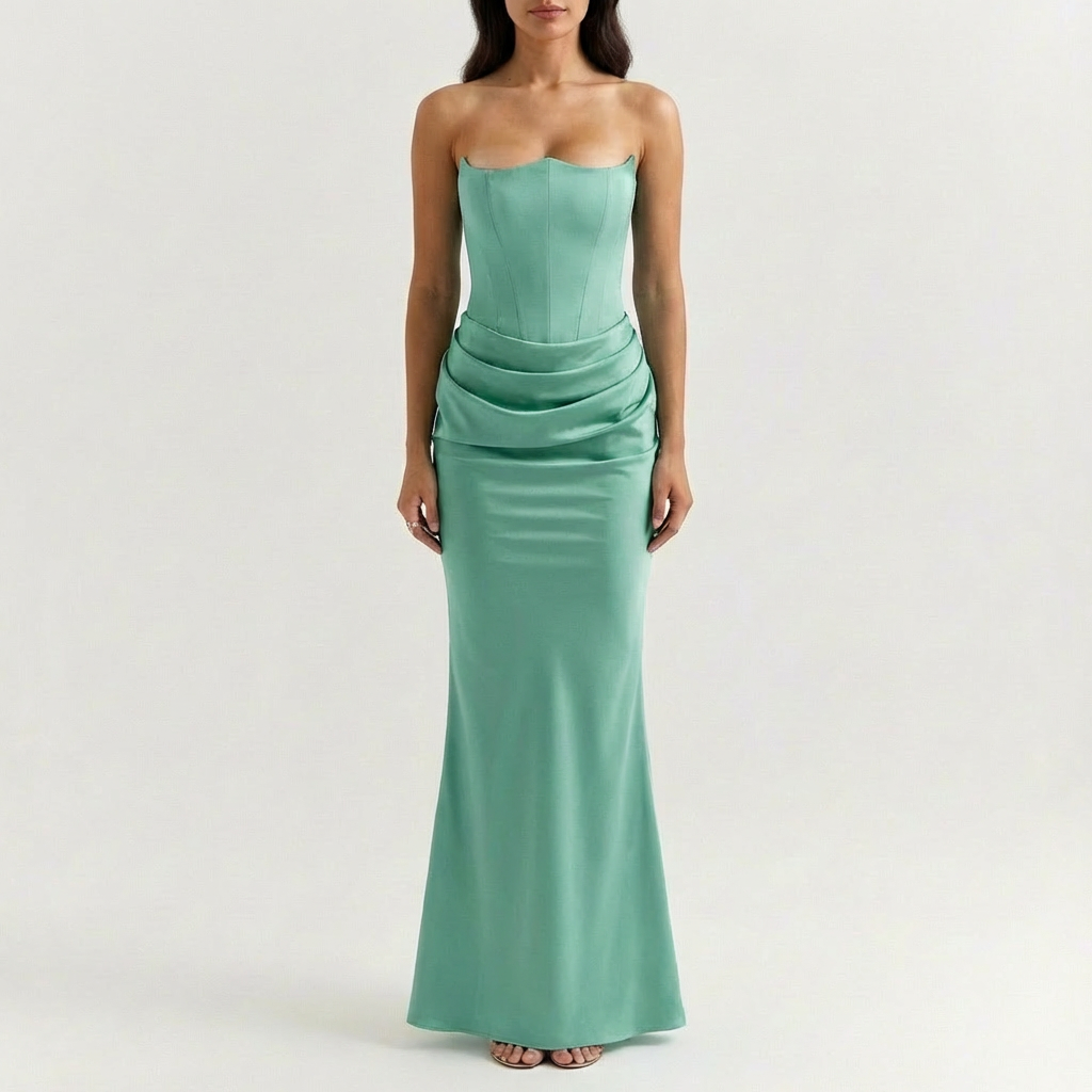 Valeria | Abito Maxi Donna con Scollo a Cuore e Drappeggio | Elegante