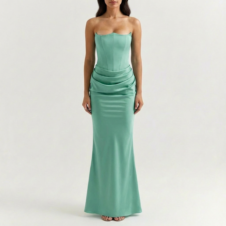 Valeria | Abito Maxi Donna con Scollo a Cuore e Drappeggio | Elegante