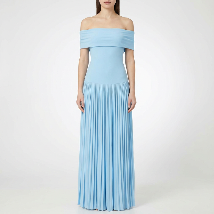 Valeria | Abito lungo da donna con spalle scoperte e gonna plissettata | Elegante