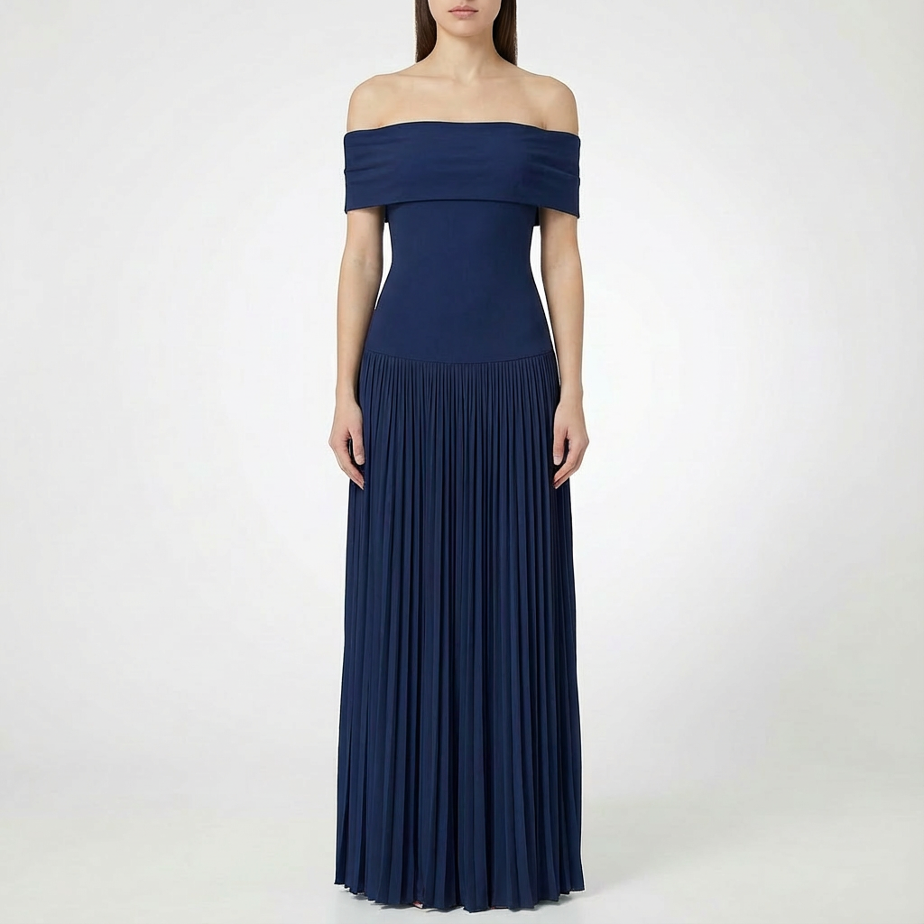 Valeria | Abito lungo da donna con spalle scoperte e gonna plissettata | Elegante