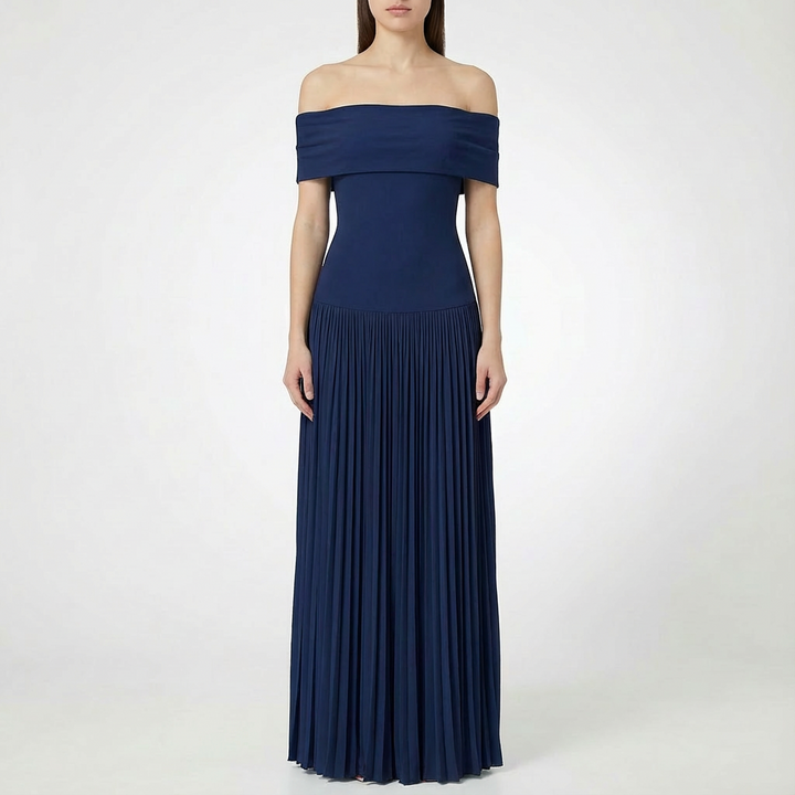 Valeria | Abito lungo da donna con spalle scoperte e gonna plissettata | Elegante