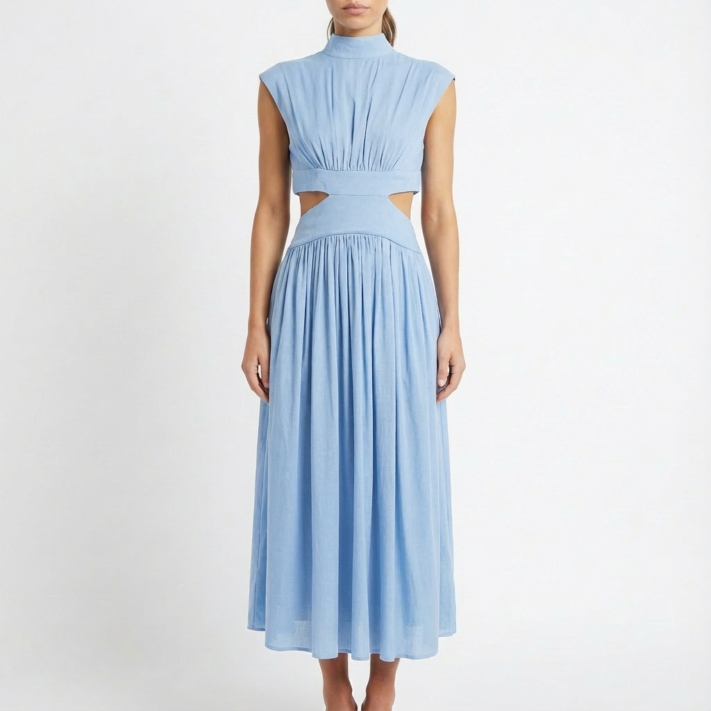 Valeria | Abito Midi Donna con Spacchi Laterali e Collo Alto | Elegante