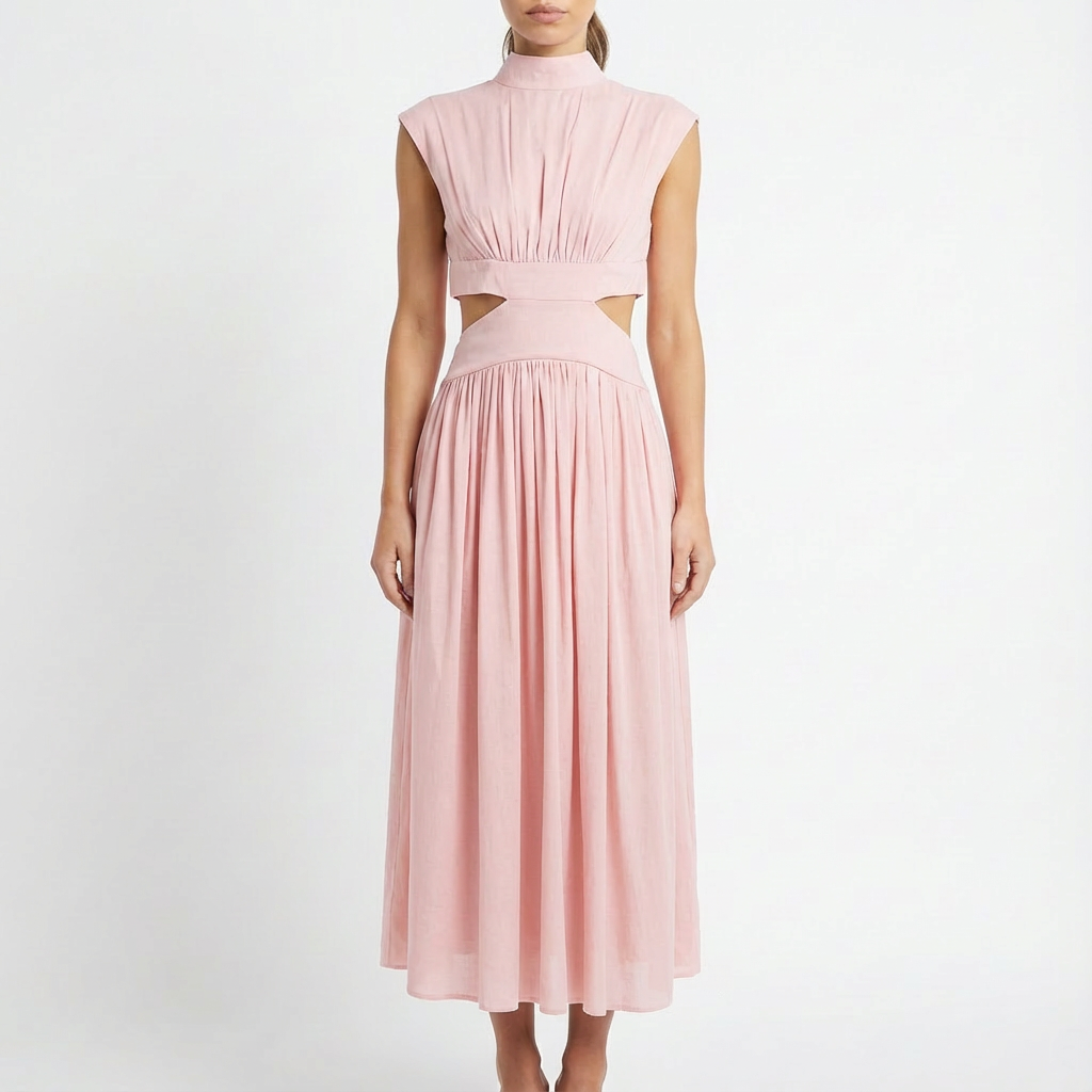 Valeria | Abito Midi Donna con Spacchi Laterali e Collo Alto | Elegante