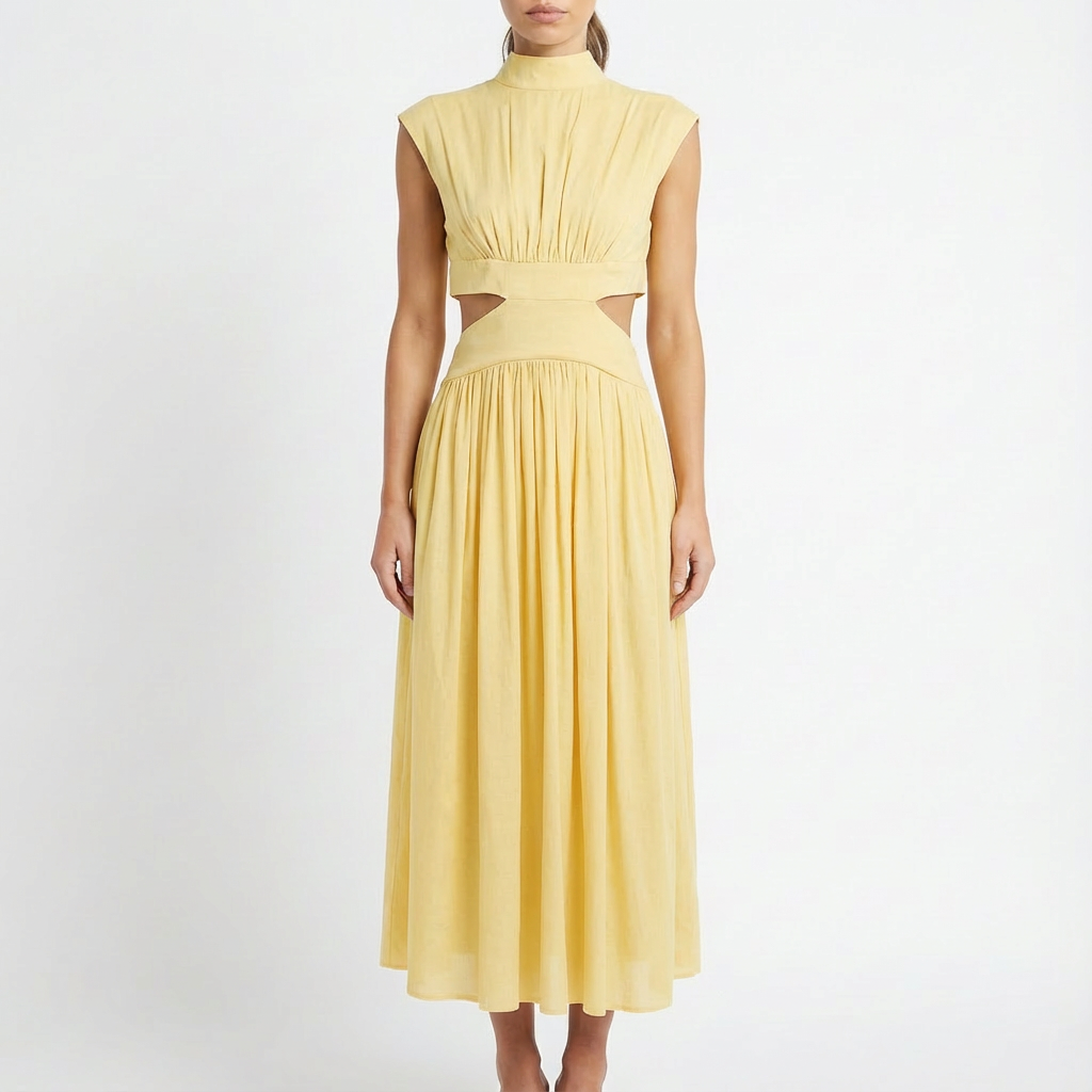 Valeria | Abito Midi Donna con Spacchi Laterali e Collo Alto | Elegante