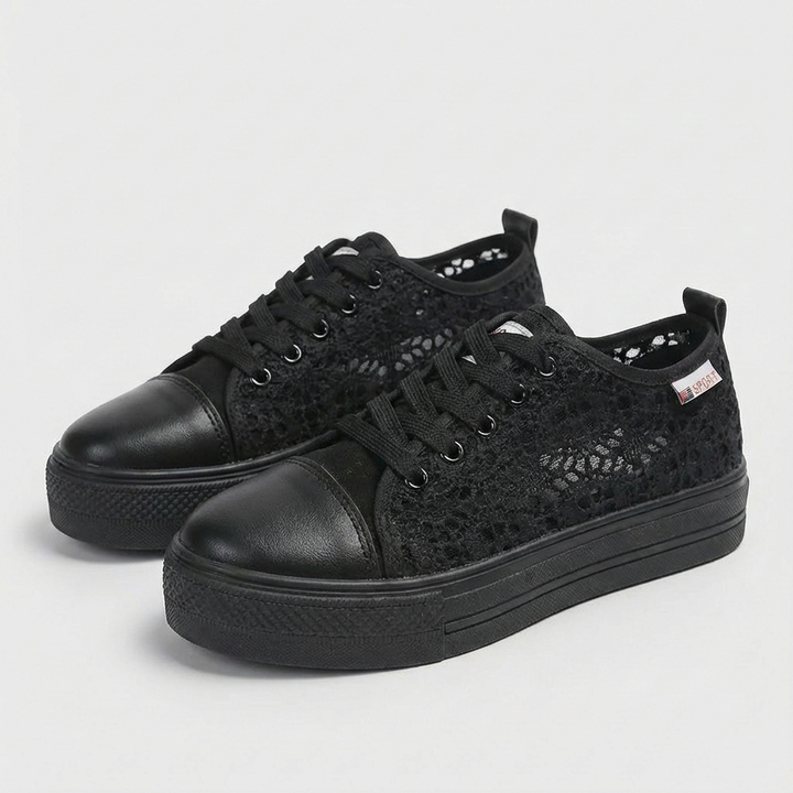 Valeria | Mujer Zapatillas Plataforma Con Apliques De Cristal Y Cordones | Glamuroso