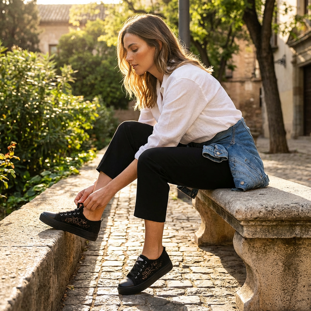 Valeria | Scarpe da Donna con Zeppa, Tessuto Traforato e Lacci | Informali