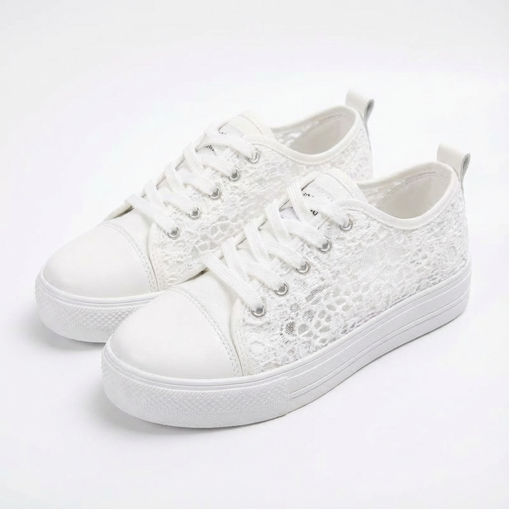 Valeria | Scarpe da Donna con Zeppa, Tessuto Traforato e Lacci | Informali