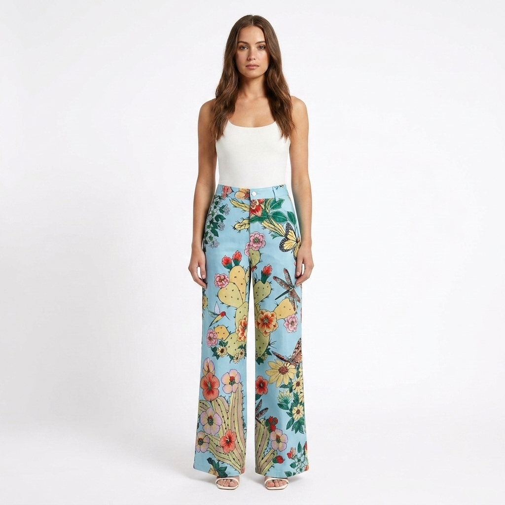 Valeria | Pantaloni Donna con Gamba Larga e Design Stampato | Casual
