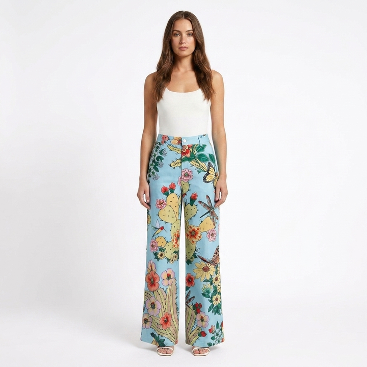 Valeria | Pantaloni Donna con Gamba Larga e Design Stampato | Casual