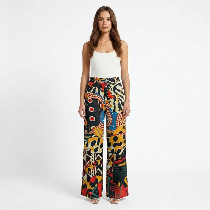 Valeria | Pantaloni Donna con Gamba Larga e Design Stampato | Casual