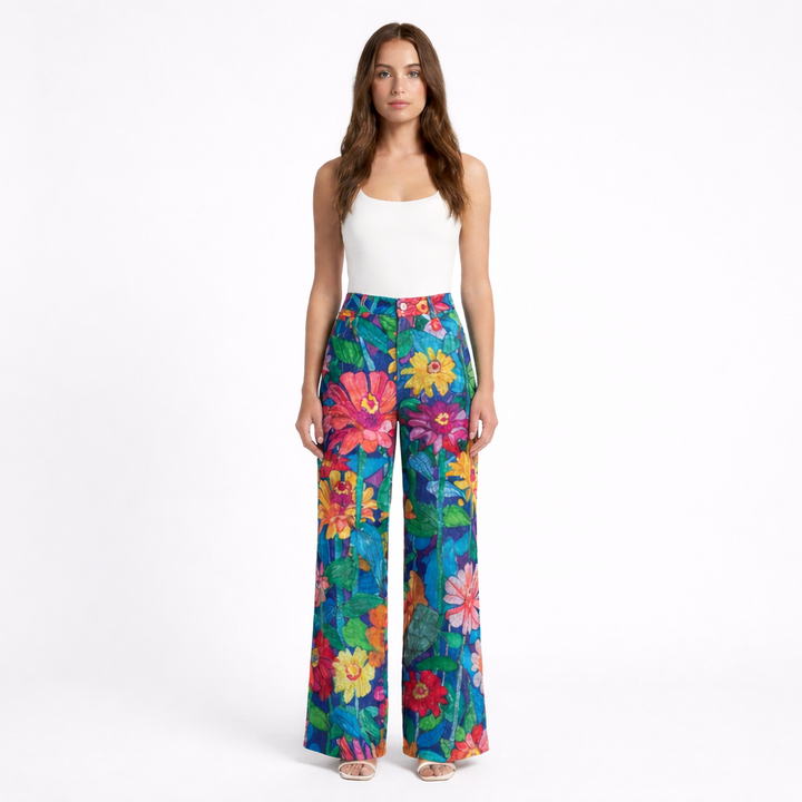 Valeria | Pantaloni Donna con Gamba Larga e Design Stampato | Casual
