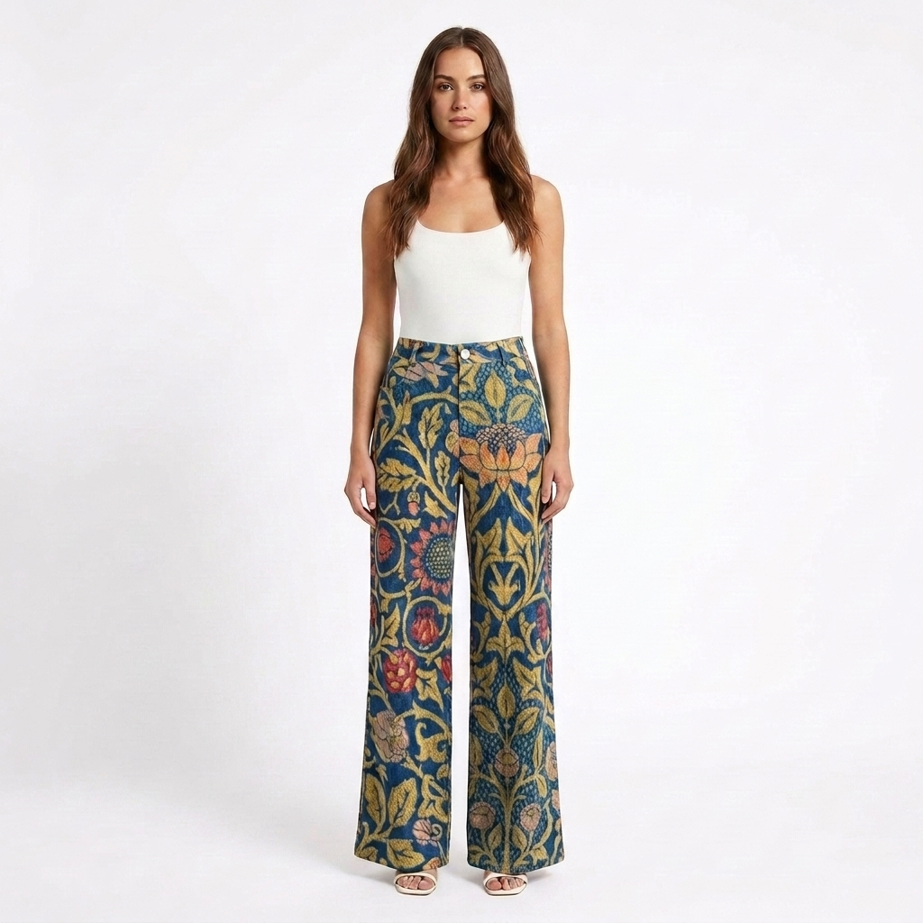 Valeria | Pantaloni Donna con Gamba Larga e Design Stampato | Casual