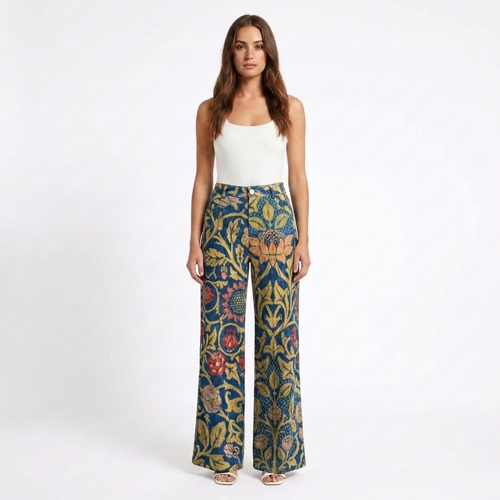 Valeria | Pantaloni Donna con Gamba Larga e Design Stampato | Casual