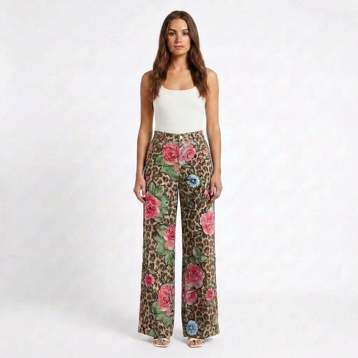 Valeria | Pantaloni Donna con Gamba Larga e Design Stampato | Casual