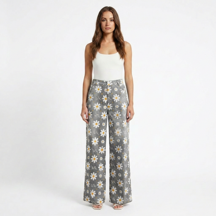 Valeria | Pantaloni Donna con Gamba Larga e Design Stampato | Casual
