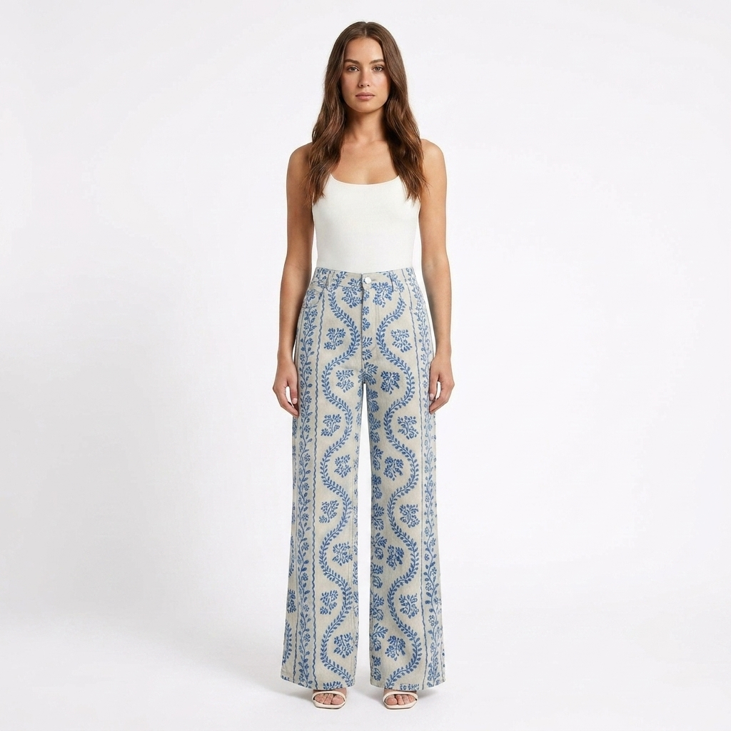 Valeria | Pantaloni Donna con Gamba Larga e Design Stampato | Casual