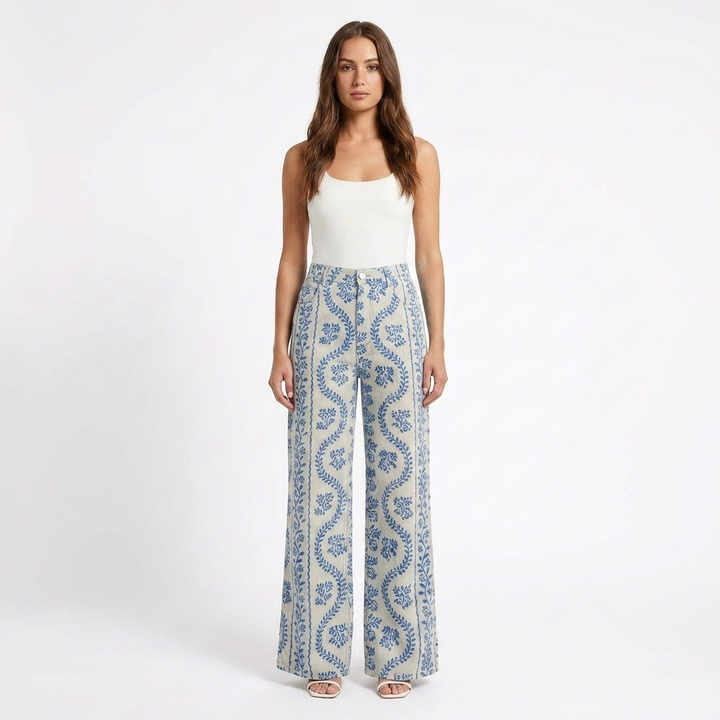 Valeria | Pantaloni Donna con Gamba Larga e Design Stampato | Casual