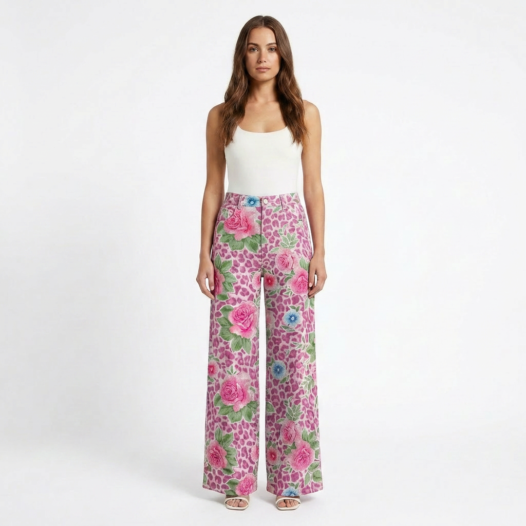Valeria | Pantaloni Donna con Gamba Larga e Design Stampato | Casual