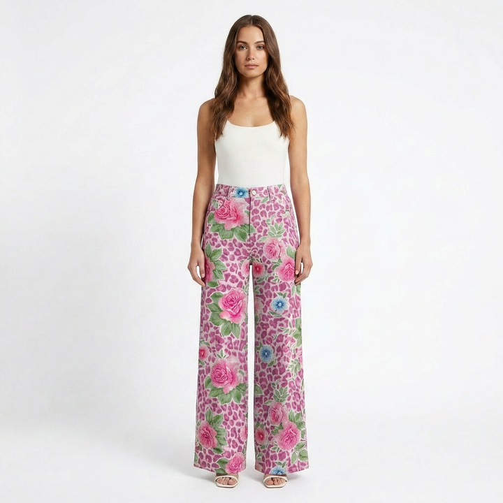 Valeria | Pantaloni Donna con Gamba Larga e Design Stampato | Casual