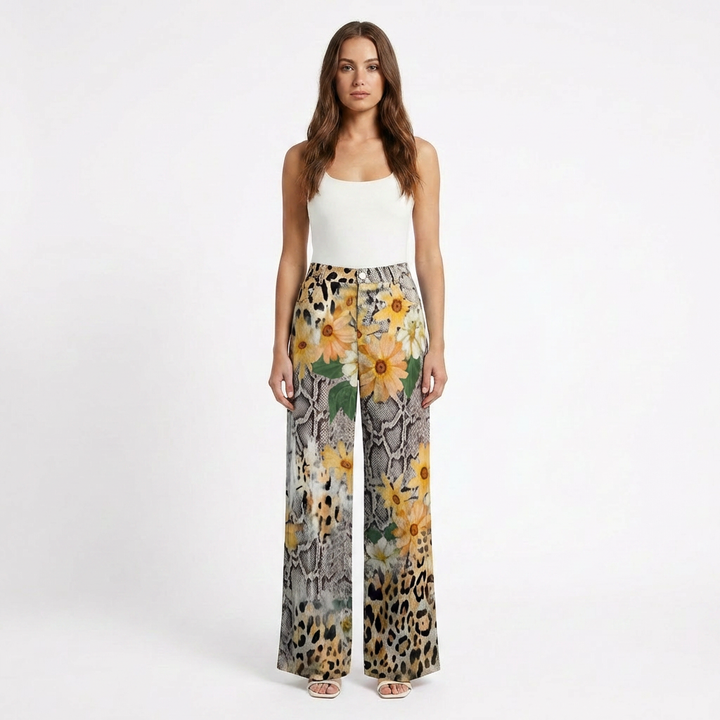 Valeria | Pantaloni Donna con Gamba Larga e Design Stampato | Casual