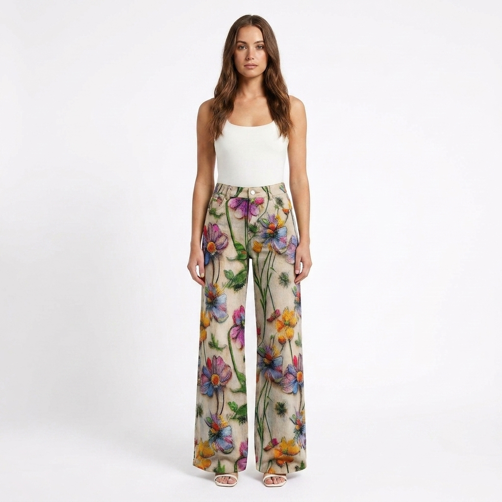 Valeria | Pantaloni Donna con Gamba Larga e Design Stampato | Casual