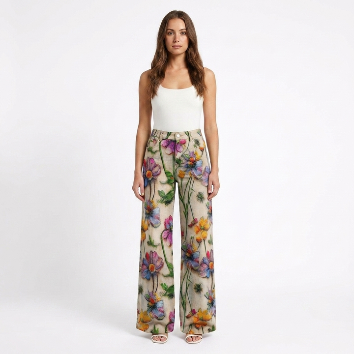 Valeria | Pantaloni Donna con Gamba Larga e Design Stampato | Casual