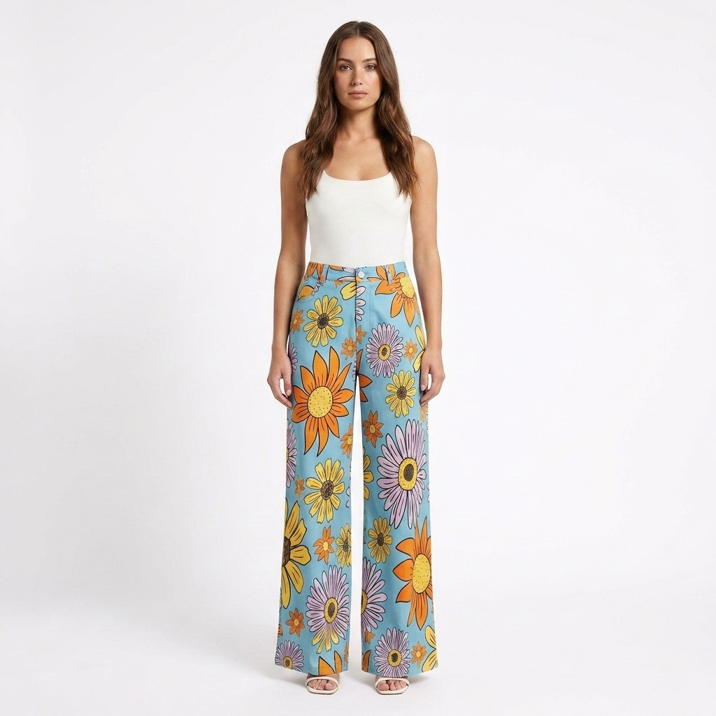 Valeria | Pantaloni Donna con Gamba Larga e Design Stampato | Casual