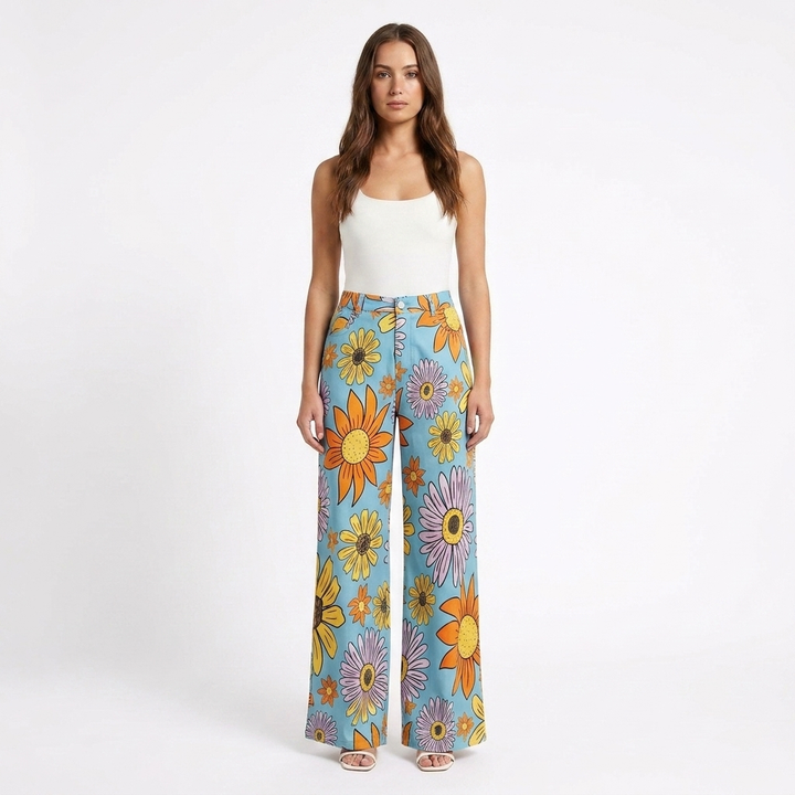 Valeria | Pantaloni Donna con Gamba Larga e Design Stampato | Casual