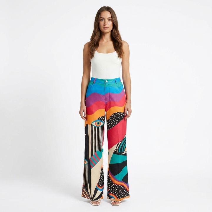 Valeria | Pantaloni Donna con Gamba Larga e Design Stampato | Casual