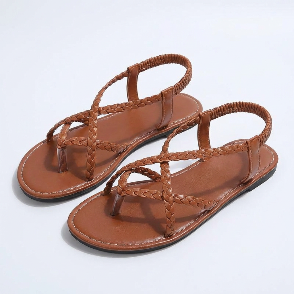 Valeria | Sandalias Planas Mujer Con Tiras Trenzadas Y Diseño Cruzado | Bohemio