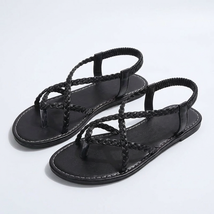 Valeria | Sandalias Planas Mujer Con Tiras Trenzadas Y Diseño Cruzado | Bohemio