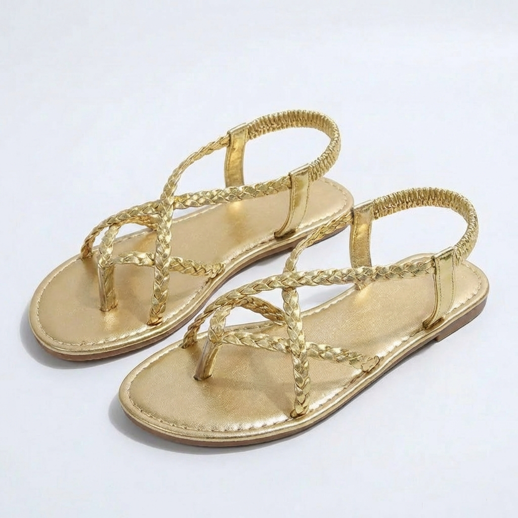 Valeria | Sandalias Planas Mujer Con Tiras Trenzadas Y Diseño Cruzado | Bohemio