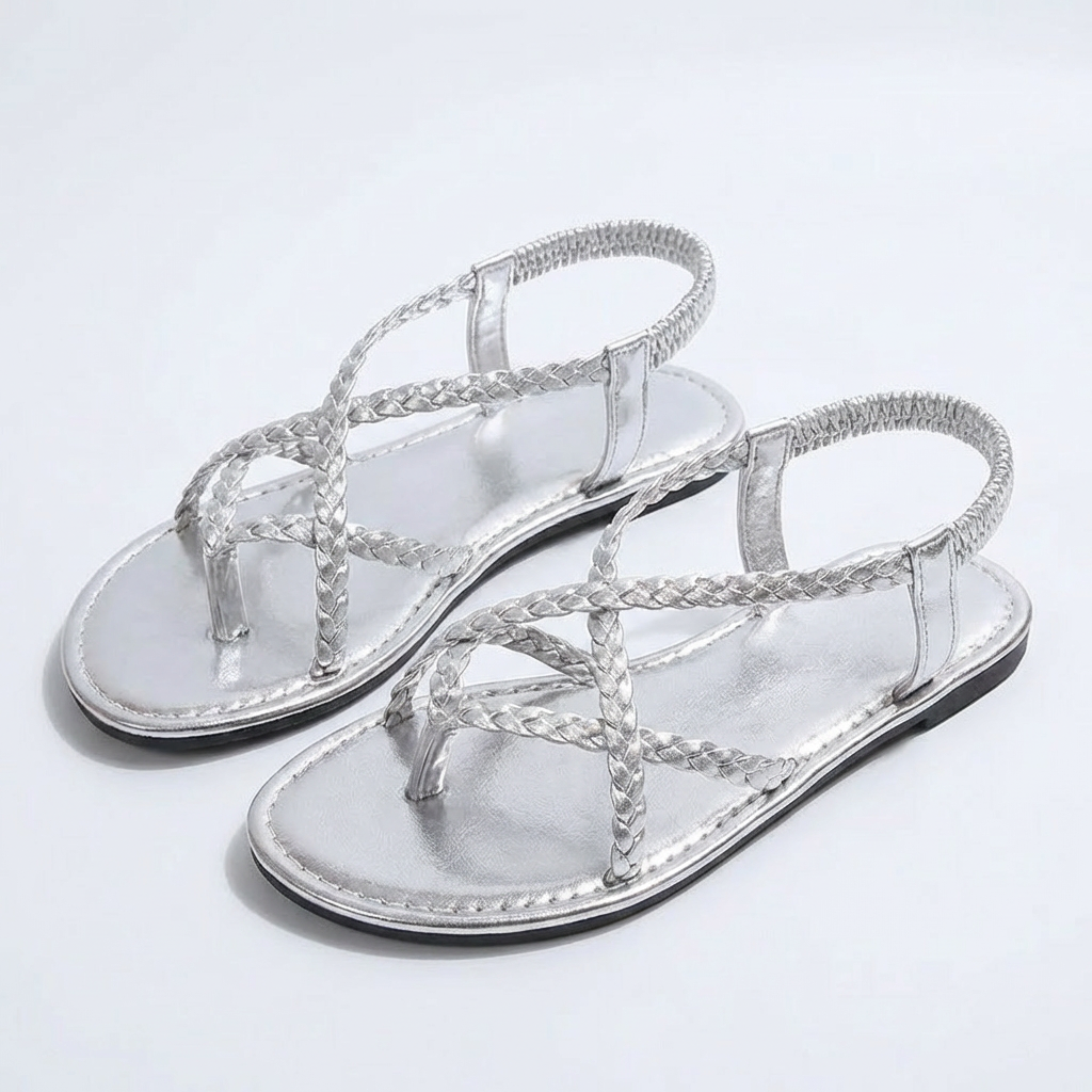 Valeria | Sandalias Planas Mujer Con Tiras Trenzadas Y Diseño Cruzado | Bohemio