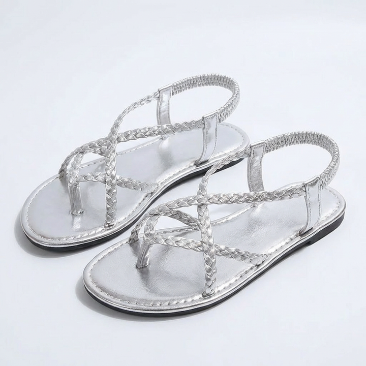 Valeria | Sandalias Planas Mujer Con Tiras Trenzadas Y Diseño Cruzado | Bohemio