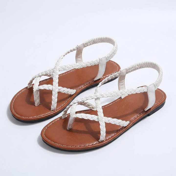 Valeria | Sandalias Planas Mujer Con Tiras Trenzadas Y Diseño Cruzado | Bohemio
