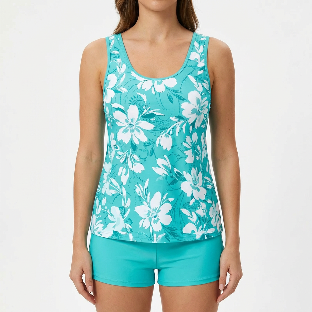 Valeria | Tankini con Pantaloncini Donna con Stampa Floreale e Top Largo | Informale