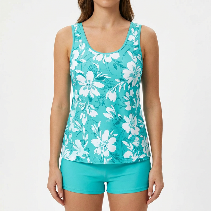 Valeria | Tankini con Pantaloncini Donna con Stampa Floreale e Top Largo | Informale