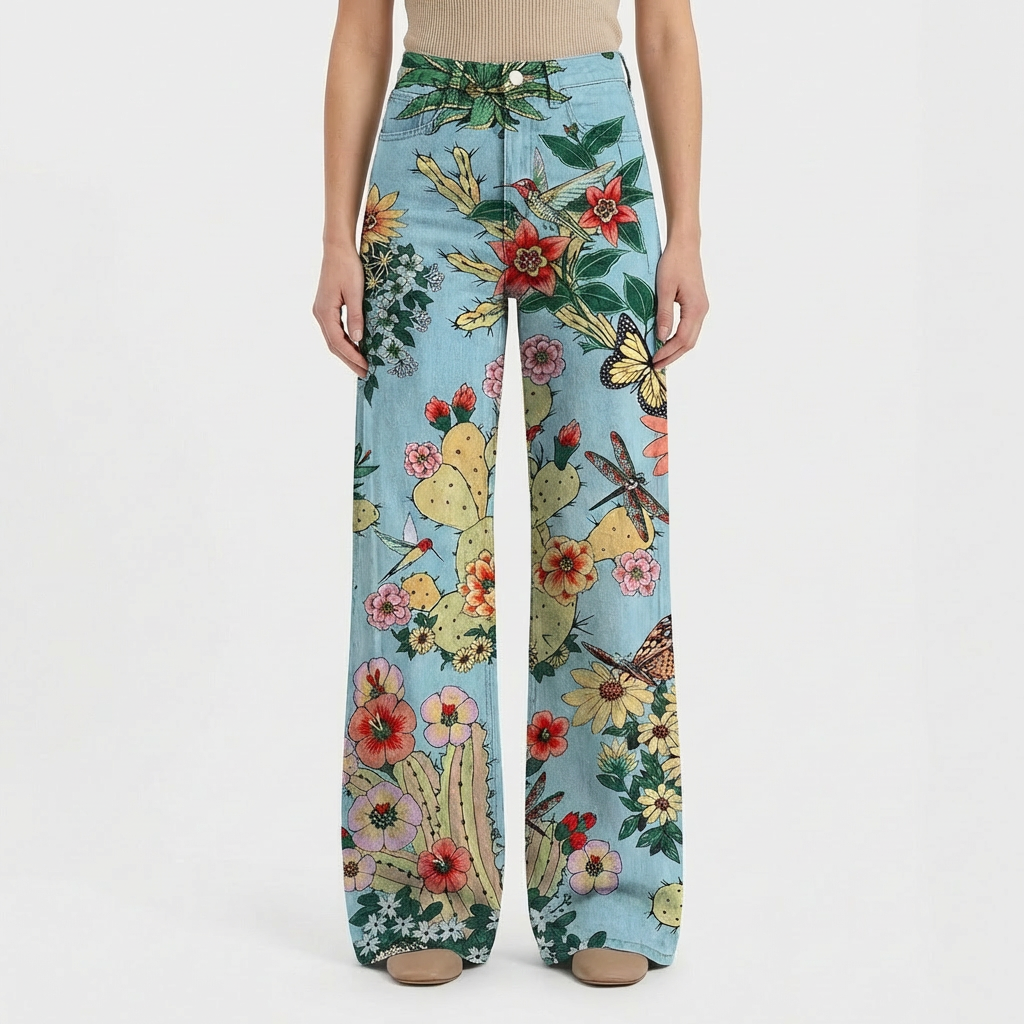 Valeria | Vaqueros Mujer Con Pernera Ancha Y Diseño Estampado | Casual