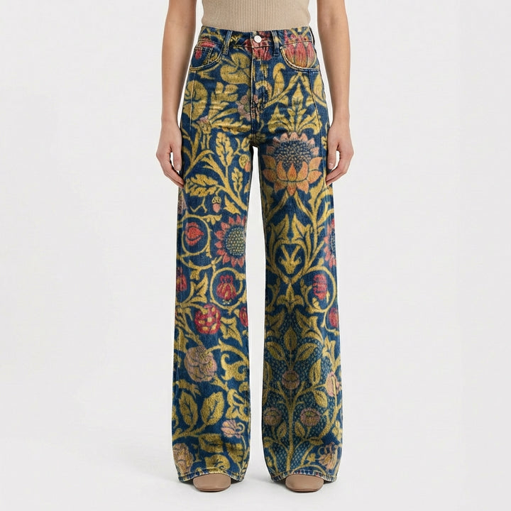 Valeria | Vaqueros Mujer Con Pernera Ancha Y Diseño Estampado | Casual