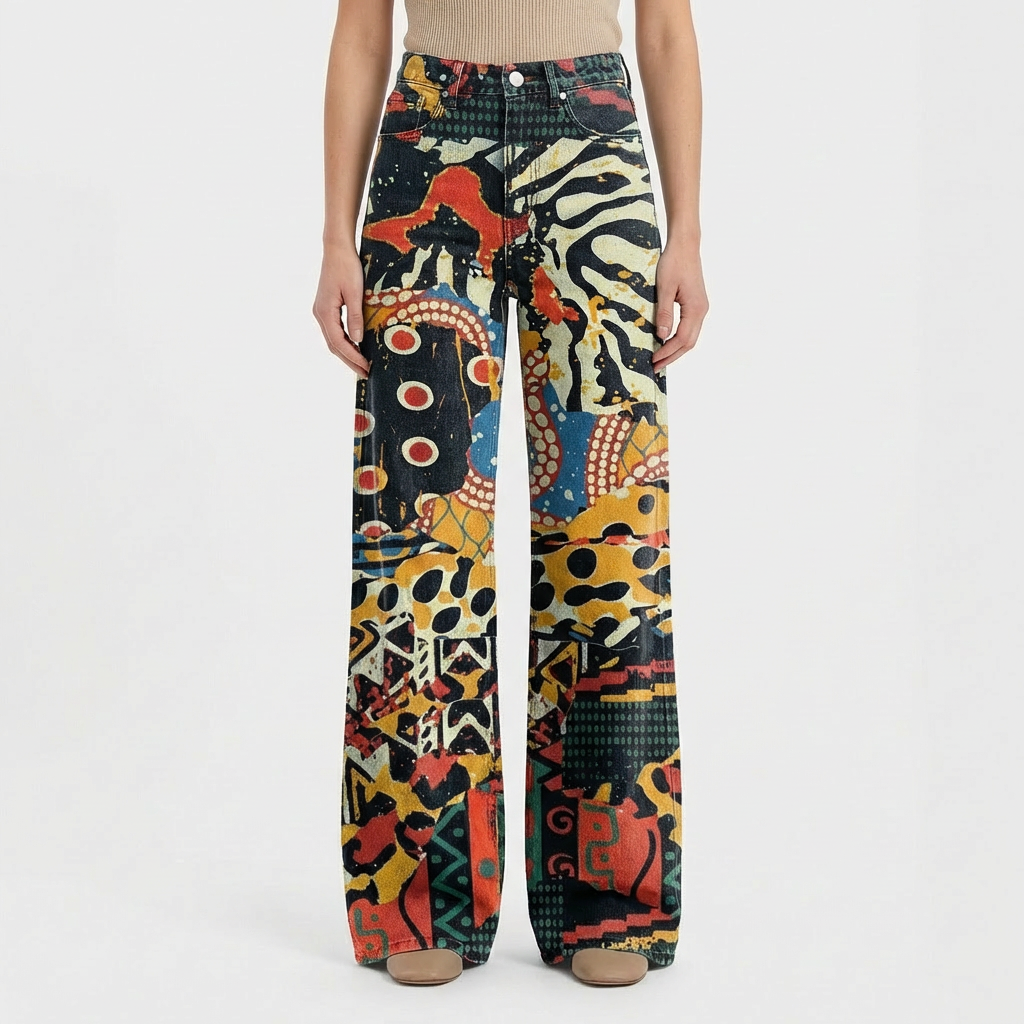 Valeria | Vaqueros Mujer Con Pernera Ancha Y Diseño Estampado | Casual