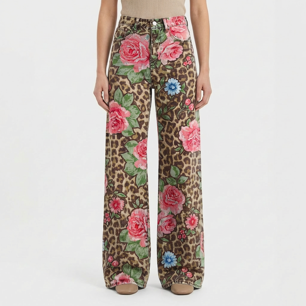 Valeria | Vaqueros Mujer Con Pernera Ancha Y Diseño Estampado | Casual