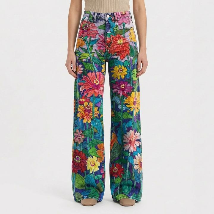 Valeria | Vaqueros Mujer Con Pernera Ancha Y Diseño Estampado | Casual