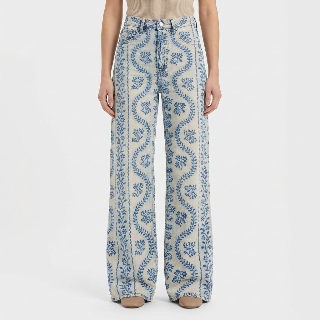 Valeria | Vaqueros Mujer Con Pernera Ancha Y Diseño Estampado | Casual