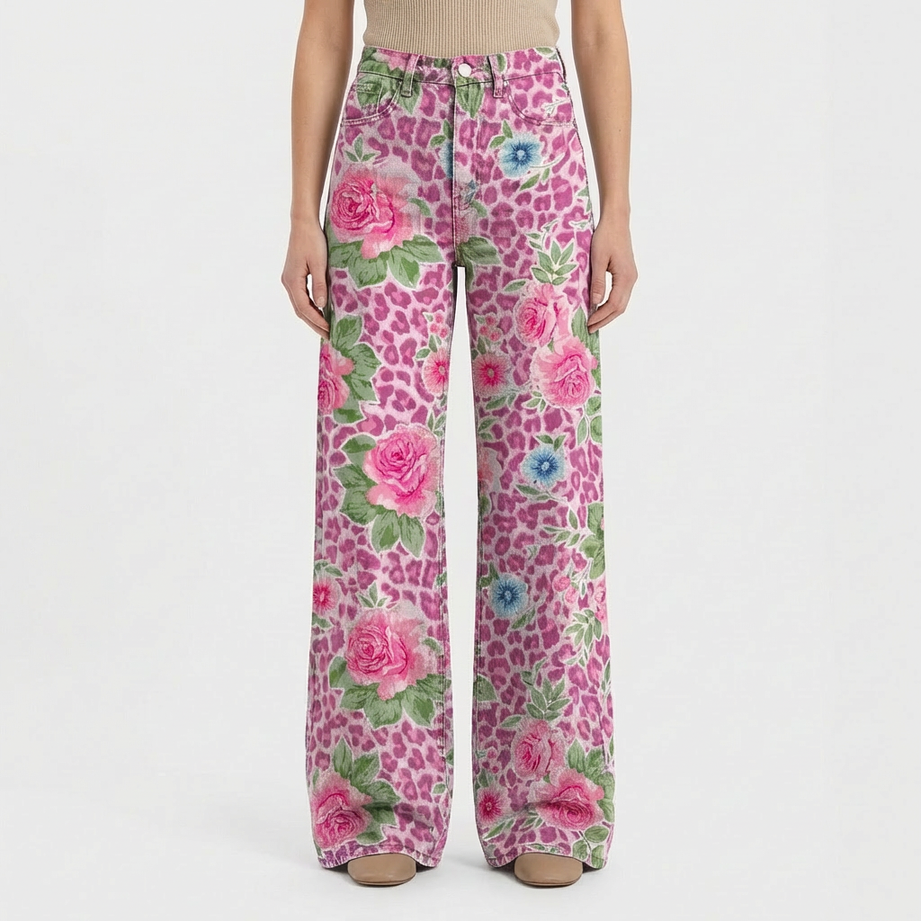 Valeria | Vaqueros Mujer Con Pernera Ancha Y Diseño Estampado | Casual