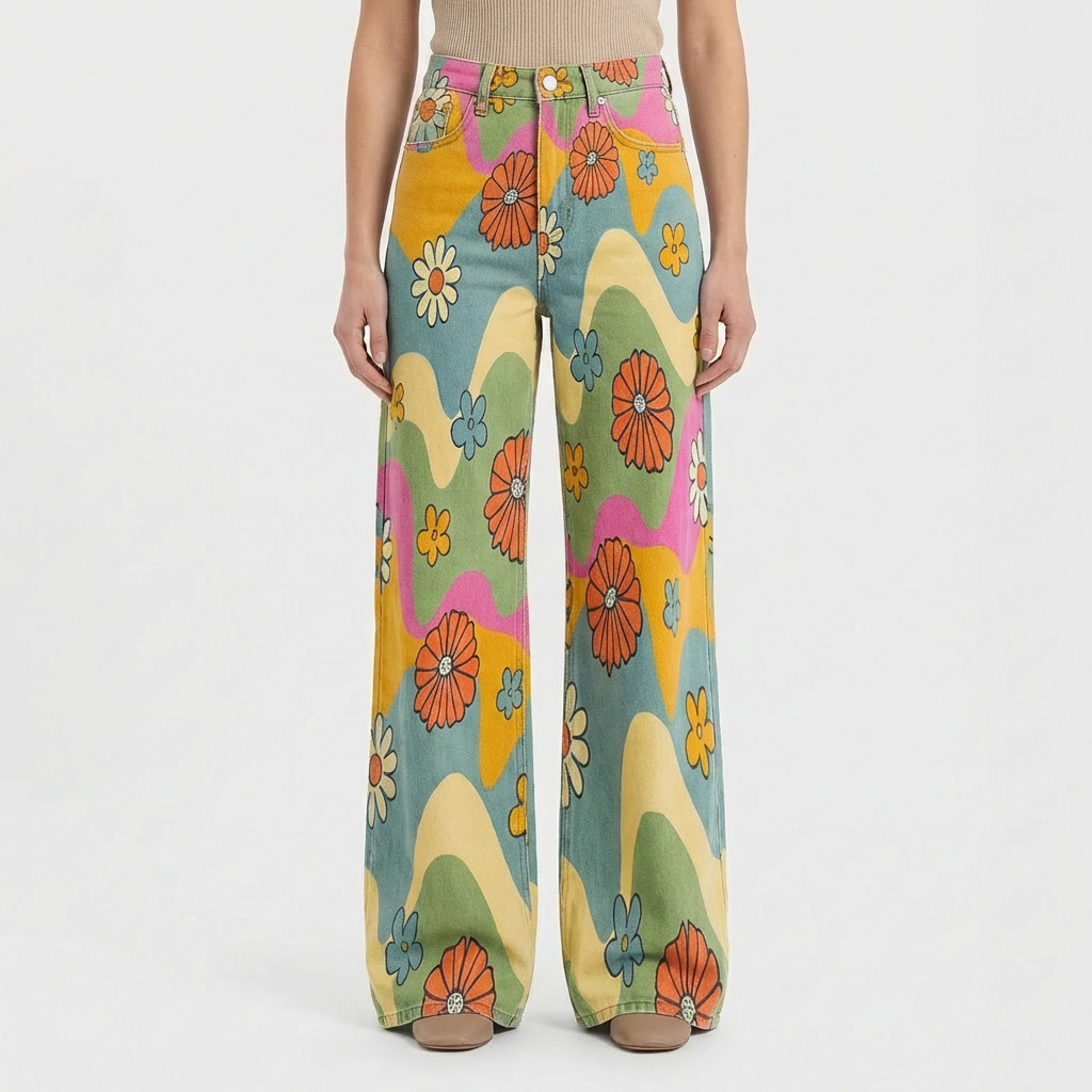 Valeria | Vaqueros Mujer Con Pernera Ancha Y Diseño Estampado | Casual