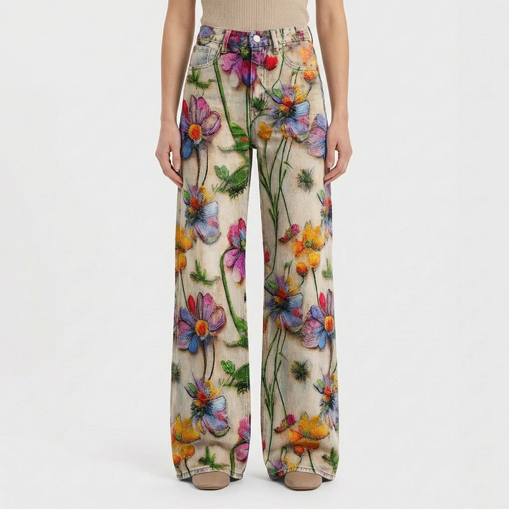 Valeria | Vaqueros Mujer Con Pernera Ancha Y Diseño Estampado | Casual