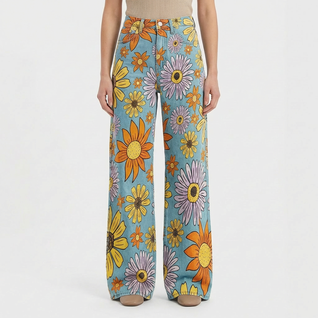 Valeria | Vaqueros Mujer Con Pernera Ancha Y Diseño Estampado | Casual